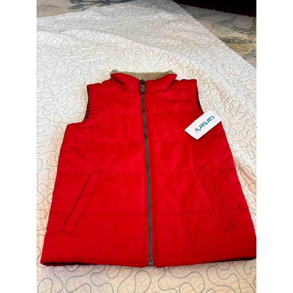 Carter's Toddler Boys Red Puffer Vest Sherpa Collar Size 5T #64‎
